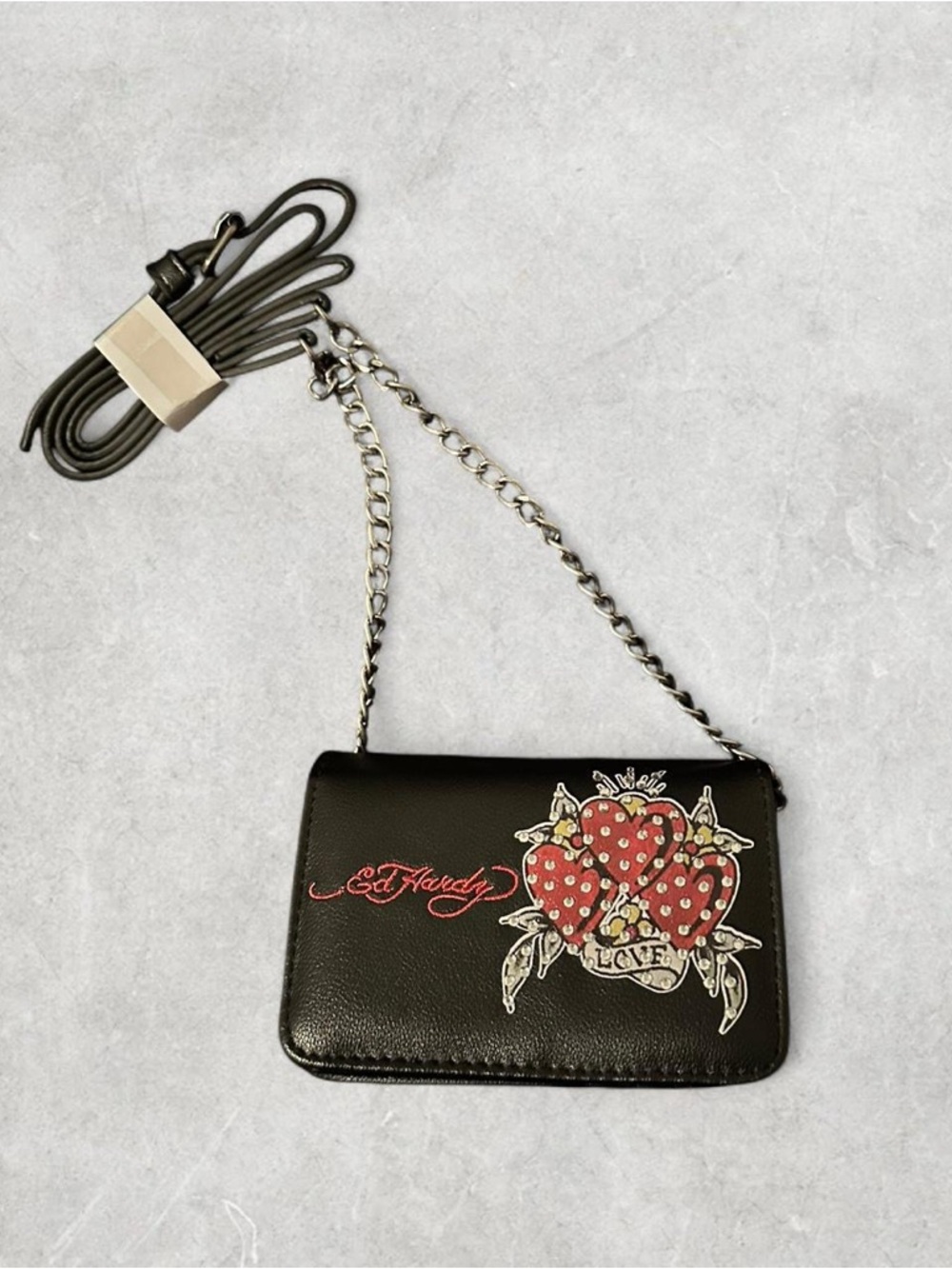 Ed Hardy Black Crossbody with Red Heart Tattoo Graphic